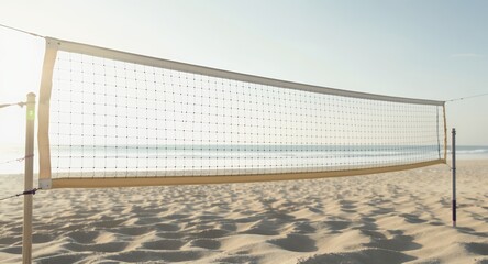 Beach Volleyball Net on Sand with Ocean Horizon