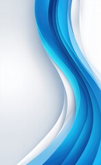 Abstract S-shaped blue and white flowing waves on a light grey background; sleek, modern design