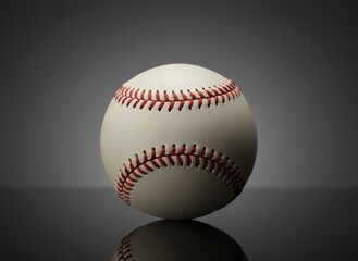 Classic Baseball with Red Stitching on Reflective Surface