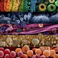 Detailed inspection of various textile fibers in vibrant colors.