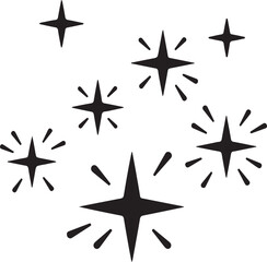 Collection of Sparkling Stars and Twinkles Black and White Vector Set