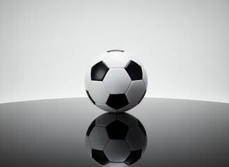 Classic Soccer Ball on Reflective Surface