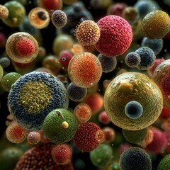 Detailed macro shot showcasing diverse pollen grain types.