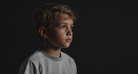 Close-up Portrait of a Young Boy with Striking Eyes Looking Away