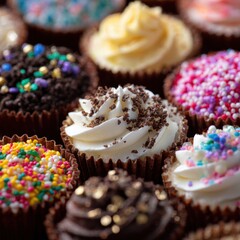 A macro view showcasing various types of colorful sprinkles.