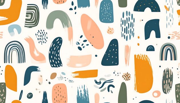 Abstract Hand Drawn Organic Shapes Seamless Pattern.