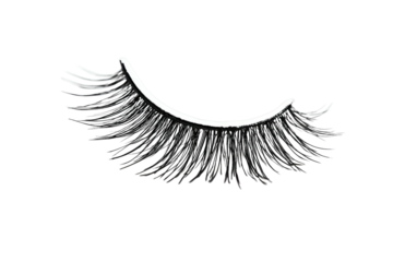 Close-up of a single, dark, glittery false eyelash