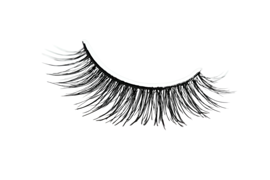 Close-up of a single, dark, glittery false eyelash