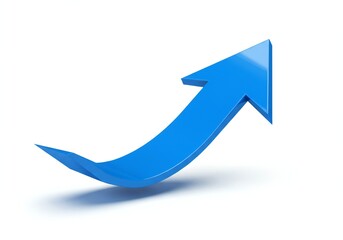 A three-dimensional blue arrow pointing upwards, designed with a smooth, glossy surface. The arrow is set against a plain white background.