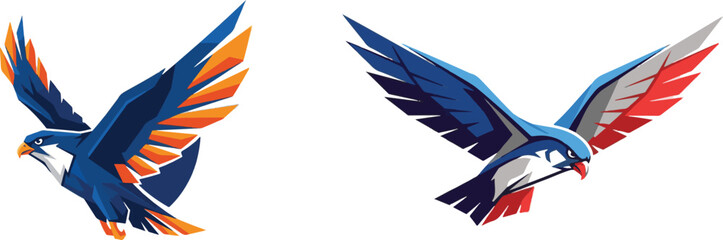 Geometric Vector Falcon Logo with Spread Angular Wings and Contrasting Colors