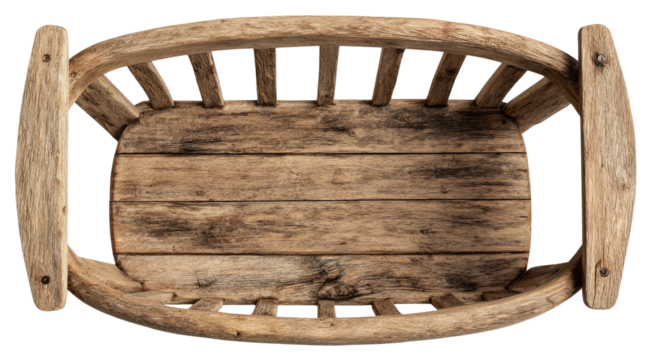 Top-down view of an antique wooden swing