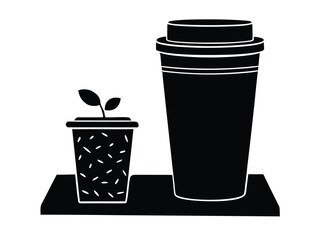 Vector art of silhouette of coffee cup and plant pot