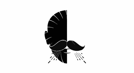 Stylized graphic of a man's profile with a prominent mustache