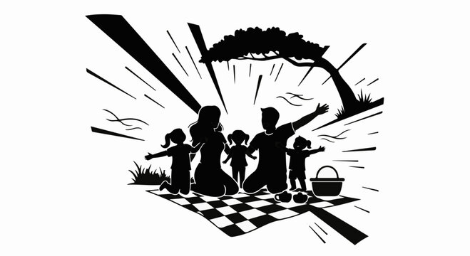 Joyful family enjoying a sunny picnic celebration outdoors under a tree