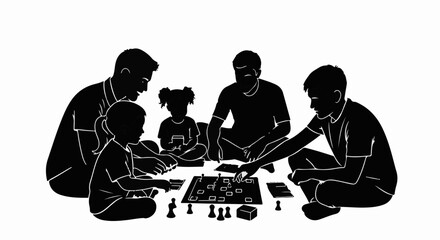 Diverse family enjoys a fun board game night together, creating joyful memories indoors.