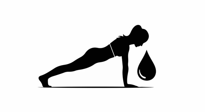 Fit woman performing a plank exercise with sweat drop, symbolizing effort and workout.