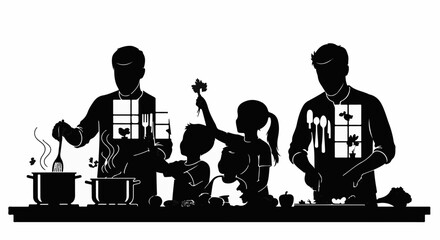 Family joyfully preparing a meal together in the kitchen, creating warm memories.