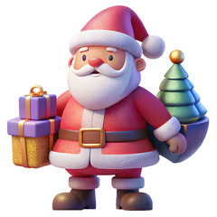 A festive character in red and white, ready to celebrate, carrying gifts and a joyful spirit within.