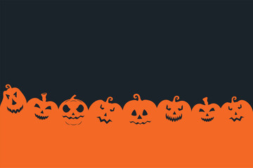 Halloween pumpkin seamless banner. Spooky squash lanterns silhouettes, scary jack-o-lanterns halloween flat vector background illustration. Halloween holiday  poster , Background of halloween pumpkins