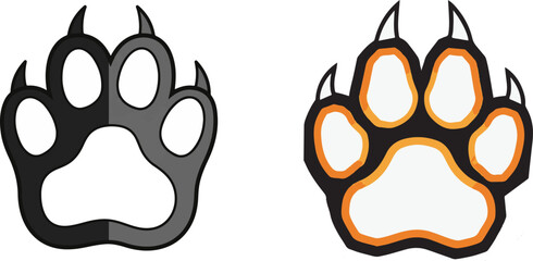Stylized Animal Paw Print Vector Graphics Grayscale and Color Design