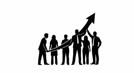 Teamwork drives business growth and success with upward trending arrow