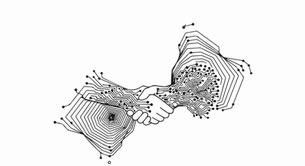 Abstract digital handshake symbolizes connection and partnership in technology