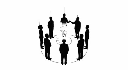 Diverse group of people in silhouette forming a circle for collaboration and discussion.