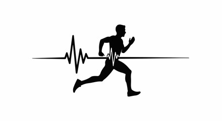 Silhouette of a runner integrated with a heartbeat line, symbolizing health and fitness.