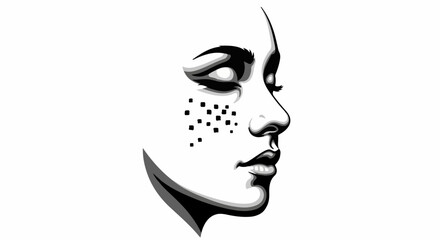 Thoughtful woman with subtle dots on her cheek, in profile, with eyes closed