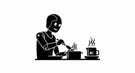 Robot preparing a meal, symbolizing artificial intelligence in domestic tasks and future automation.