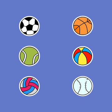 Stickers of various balls for sports