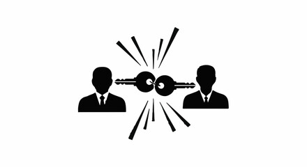 Two people connected by shared keys, symbolizing partnership and access