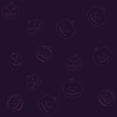 Halloween pumpkin seamless banner. Spooky squash lanterns silhouettes, scary jack-o-lanterns halloween flat vector background illustration. Halloween holiday  poster , Background of halloween pumpkins