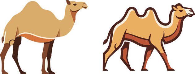 Flat Graphic Vector Art of Two Dromedary Camels in Brown Tones