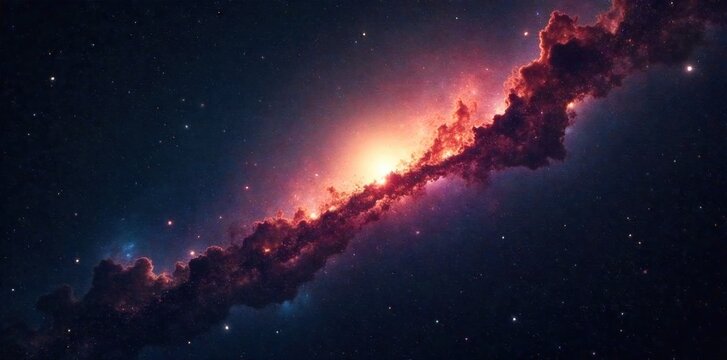 Cosmic nebula with swirling dark matter and faint starlight. An awe inspiring visualization of a cosmic nebula featuring swirling masses of dark matter interspersed with faint, distant points of