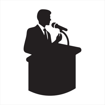 Public speaker on stage vector silhouette outline logo design concept illustration