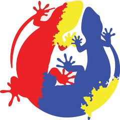 Abstract Lizards Circular Composition Primary Colors Intertwined Silhouette Design