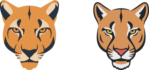 Stylized Feline Head Illustration with Earth Tones and Bold Lines