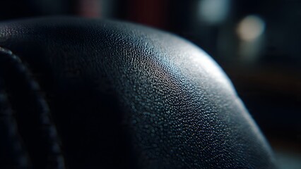 Elegant macro texture of soft, supple black leather, showcasing a consistent fine pebbled grain with dramatic highlights, perfect for luxury backgrounds.