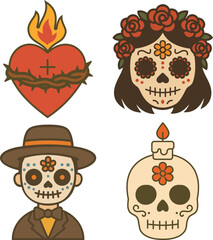 Vector pack of skull and icon elements for Dia de Muertos