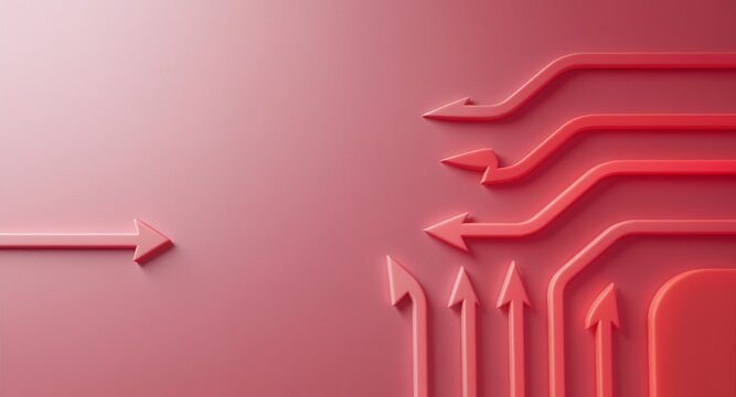 A single red arrow moving against a group of red arrows indicating direction