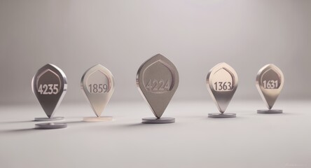 Abstract Numbered Location Markers Displayed in a Row