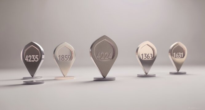 Abstract Numbered Location Markers Displayed in a Row