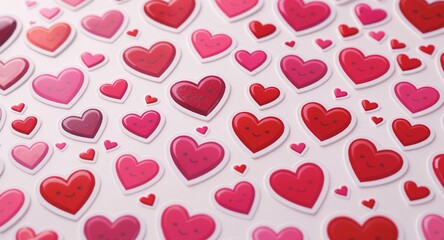 Adorable Heart Stickers with Cute Faces, Pink and Red Designs for Crafts and Celebrations