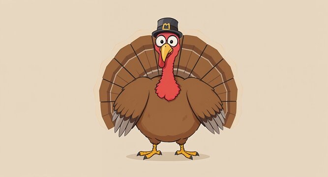 Adorable Cartoon Turkey Wearing Pilgrim Hat for Thanksgiving Celebration