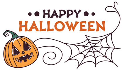 happy halloween card with pumpkin isolated on white background. PNG Transparent file type with high definition quality And vibrant color grading Available.