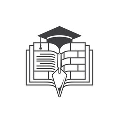 graduation cap combined with book and bricklayer.