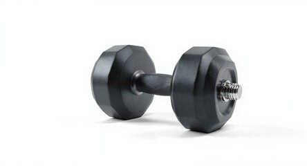 Black Hexagonal Dumbbell on White Background