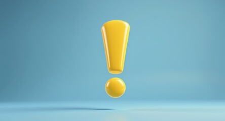 Bright Yellow Exclamation Mark Symbol Floating on Blue Background