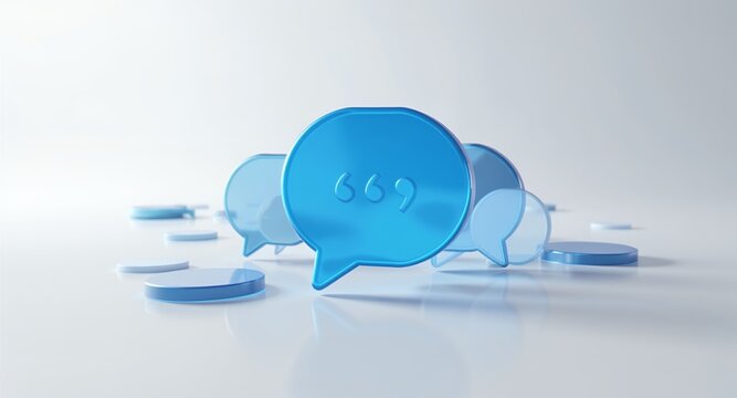 Blue Speech Bubbles with Numeric Counter on White Surface - Powered by Adobe